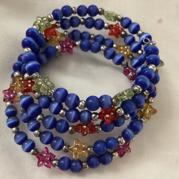 Blue Cats Eye Memory Wrap Bracelet - Picture 2 of 2